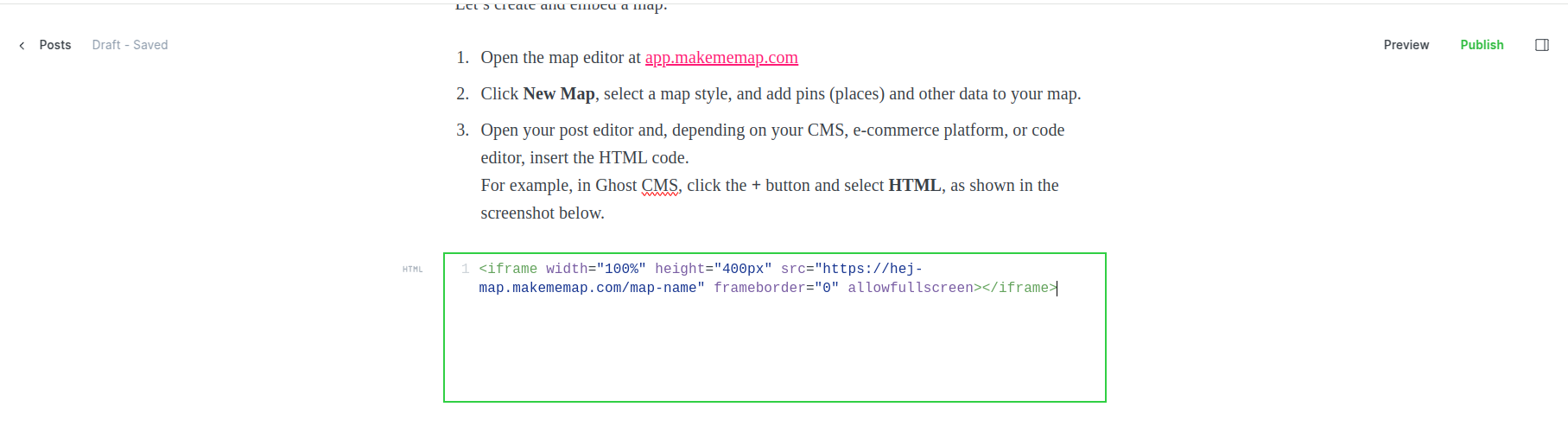 Ghost CMS: How to add an interactive map