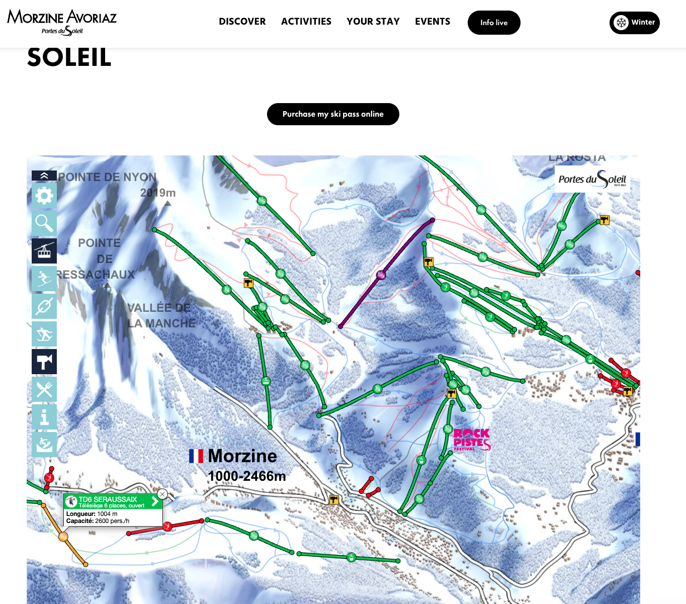 Exemple de carte interactive pour station de ski et activités de montagne